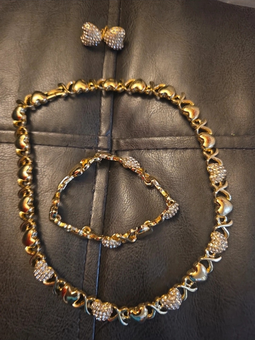 Gold-Tone Crystal Heart Necklace and Bracelet Set